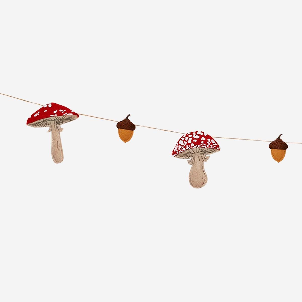 Multicolour Felt Mushrooms Garland - 200 Cm