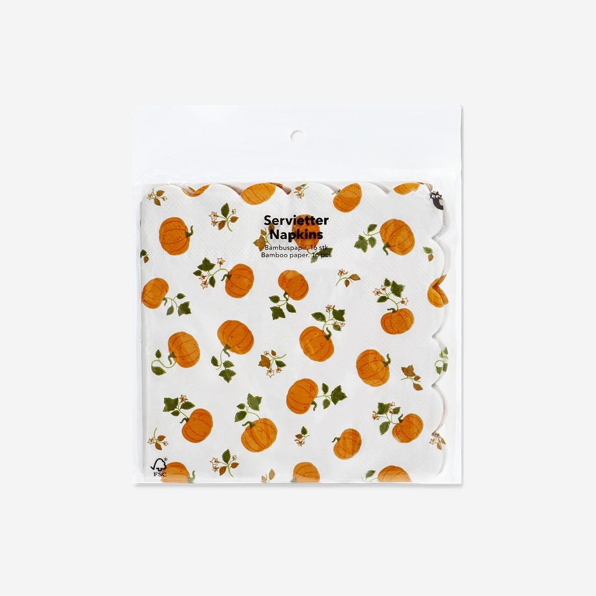 ORANGE     Pumpkin napkins with scalloped edges - 16 pcs