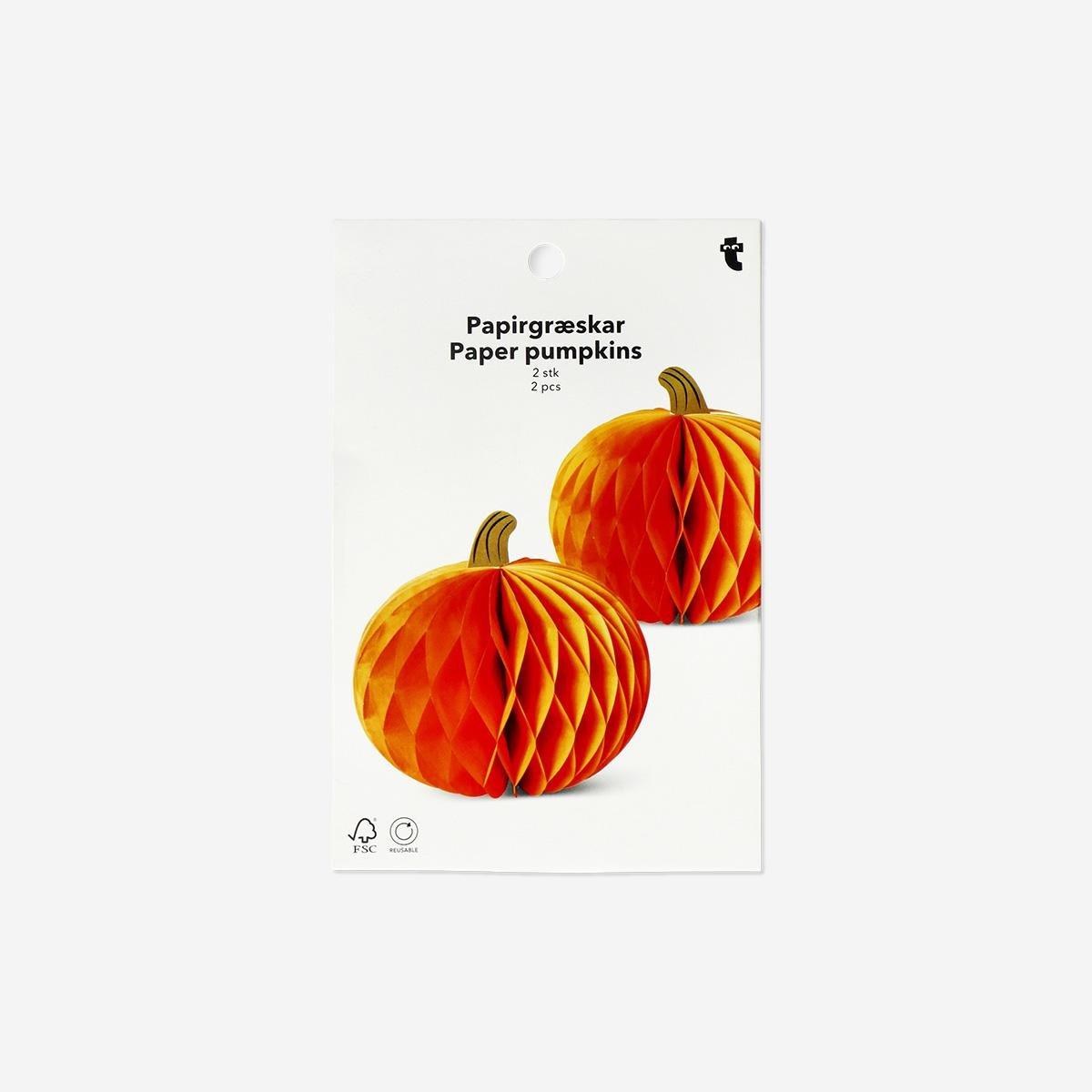 Orange Honeycomb paper pumpkins - 2 pcs