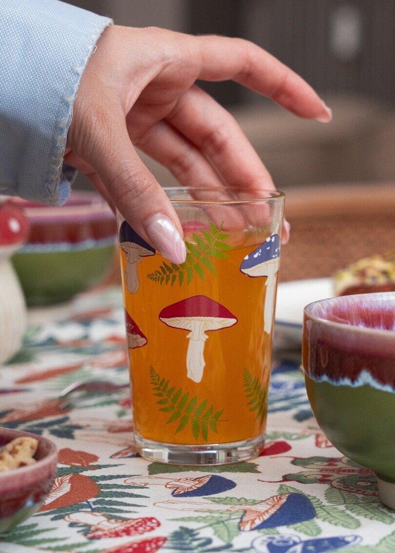 Mushroom Shape Drinking Glass Mushroom Forest Print