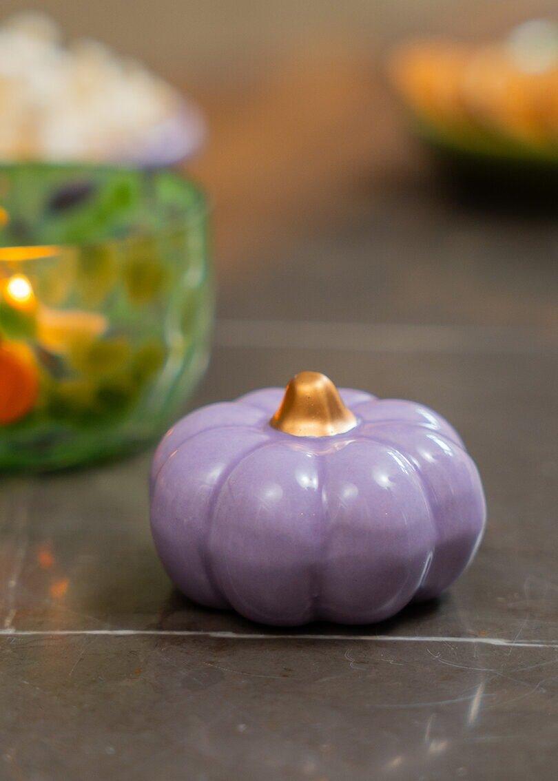 Purple Pumpkin Ceramic Deco Small 5.5 X 5.5 X 3.5 Cm