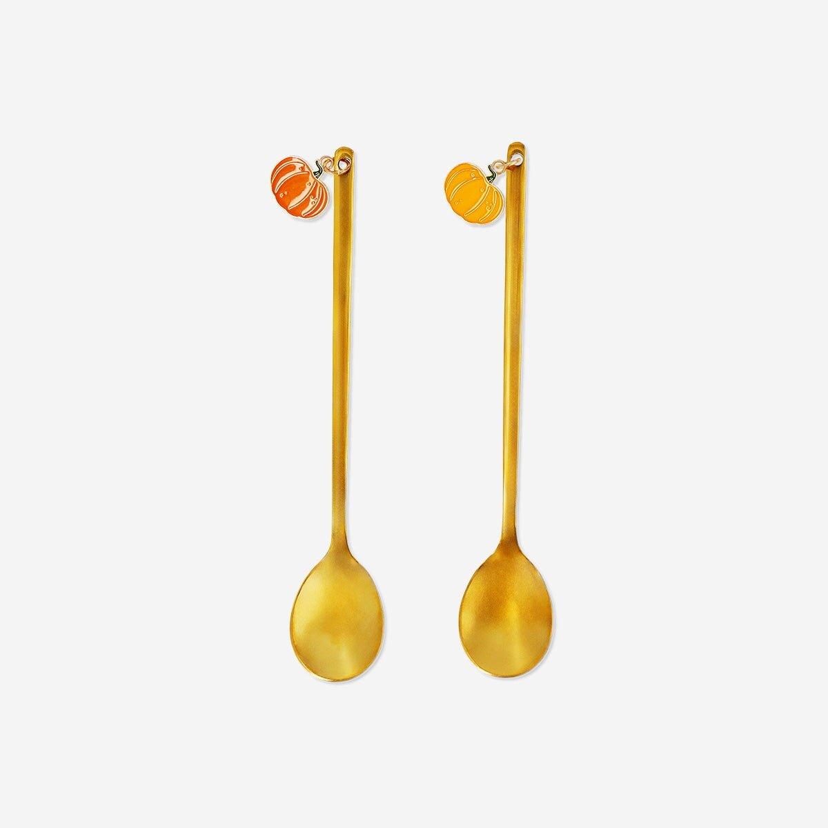 Gold Dessert Spoons With Pumpkin - 2 Pcs