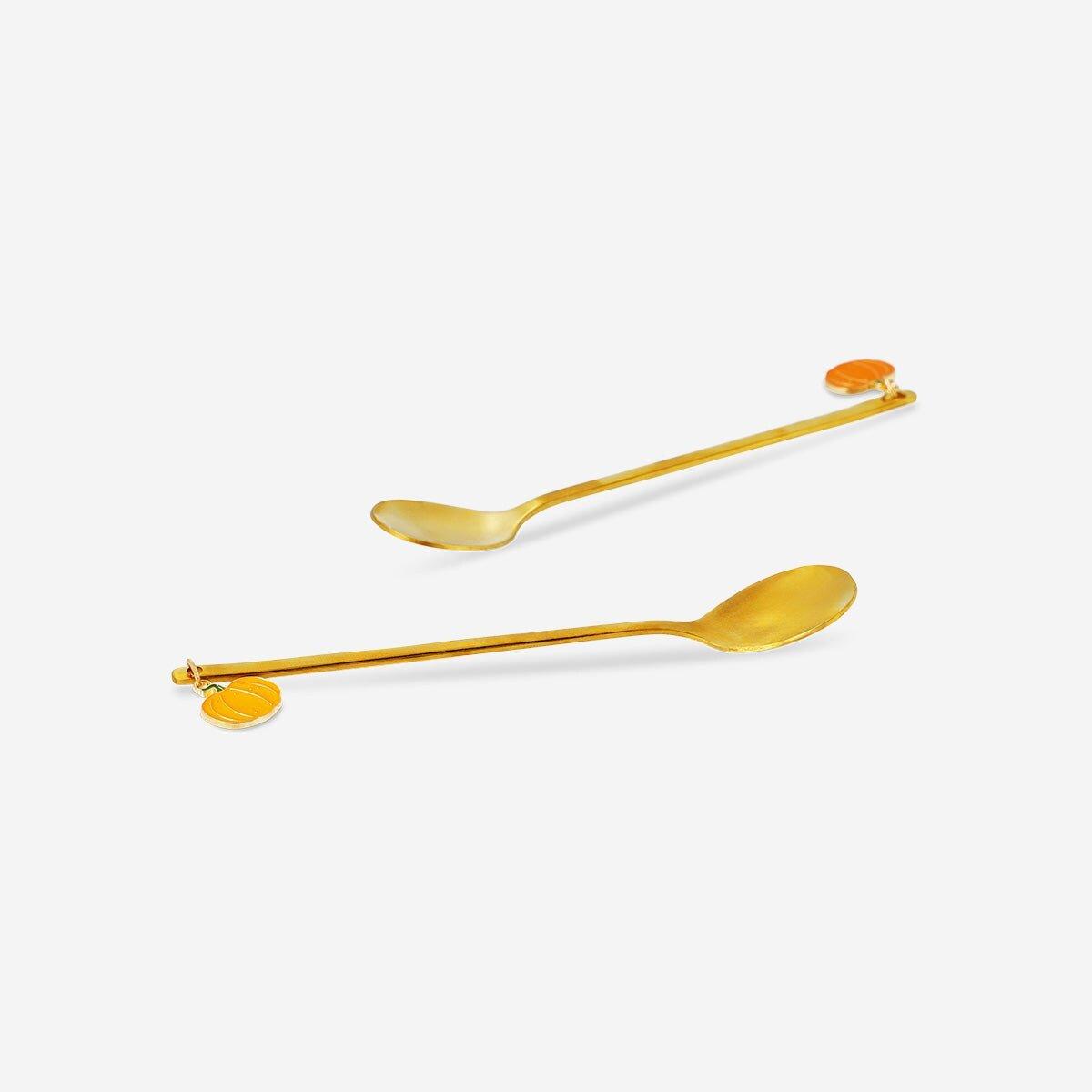 Gold Dessert Spoons With Pumpkin - 2 Pcs