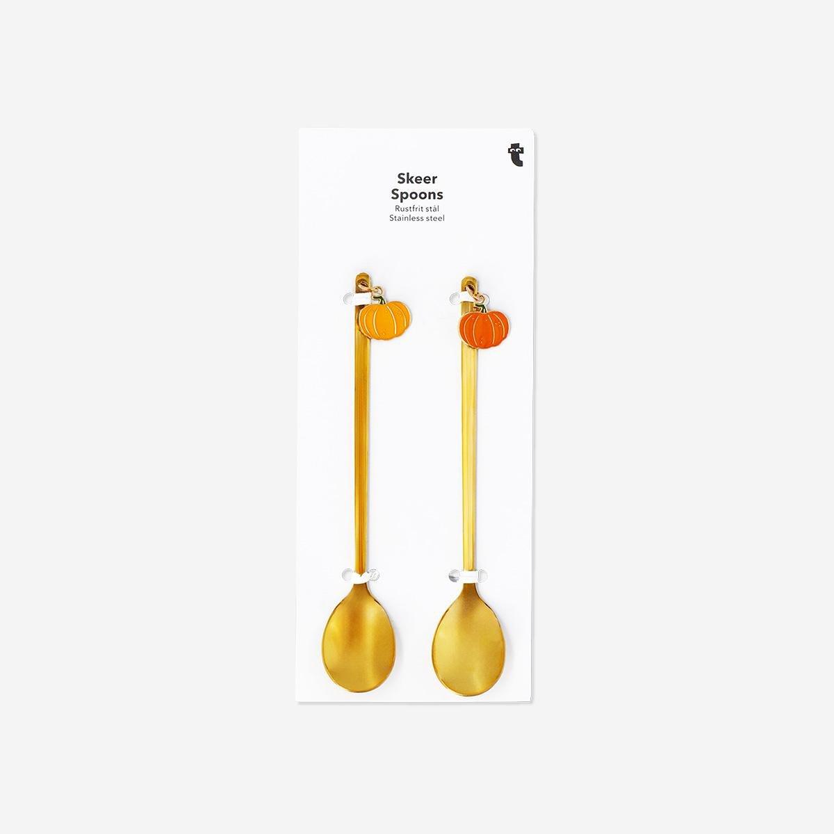 Gold Dessert Spoons With Pumpkin - 2 Pcs