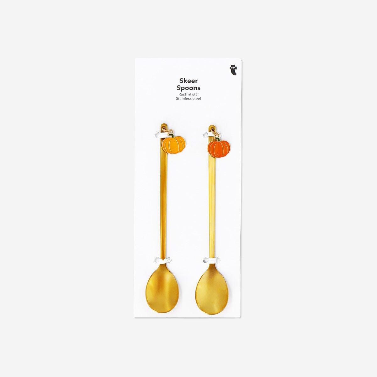 Gold Dessert Spoons With Pumpkin - 2 Pcs