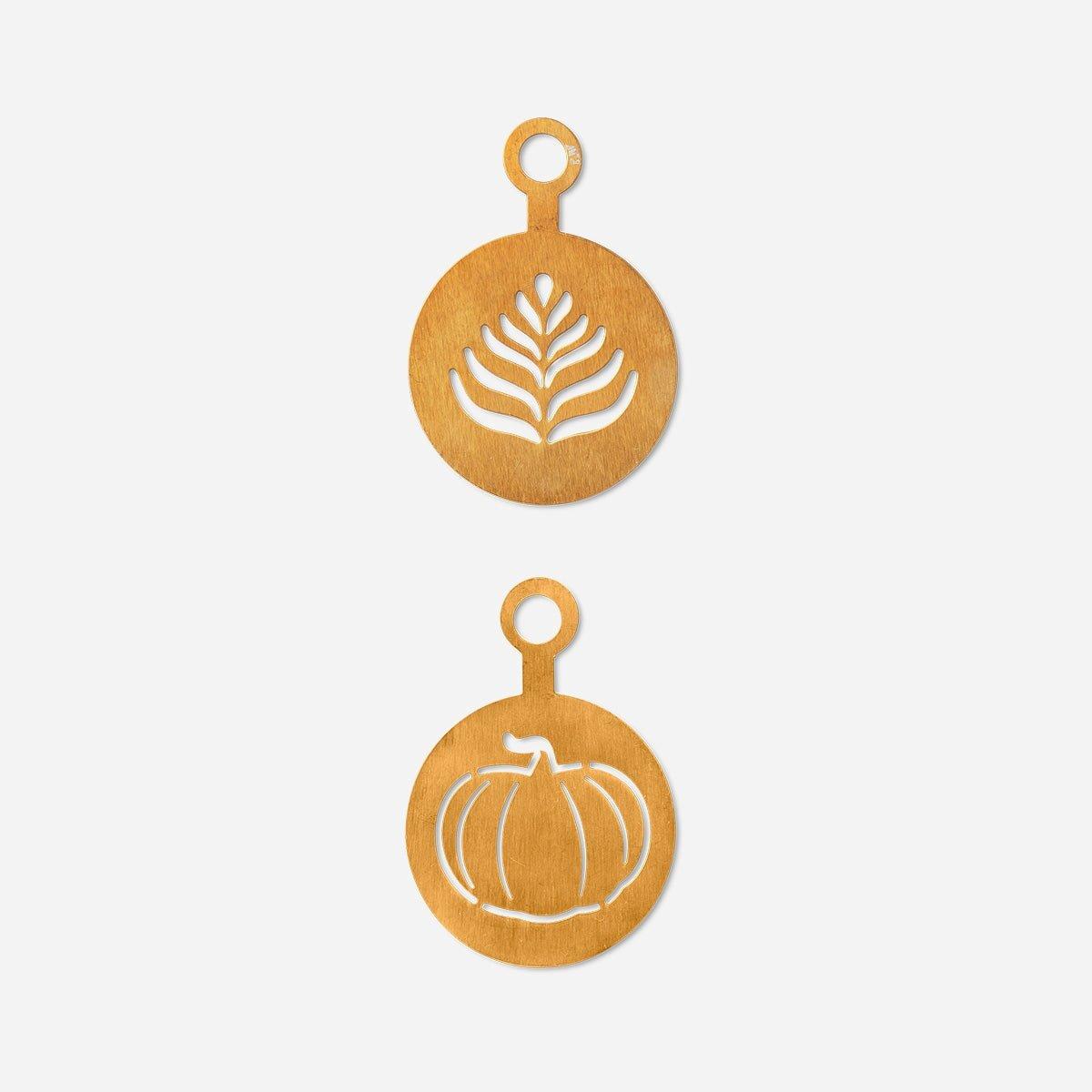 Gold Coffee Stencils As Pumpkin And Leaf - 2 Pcs