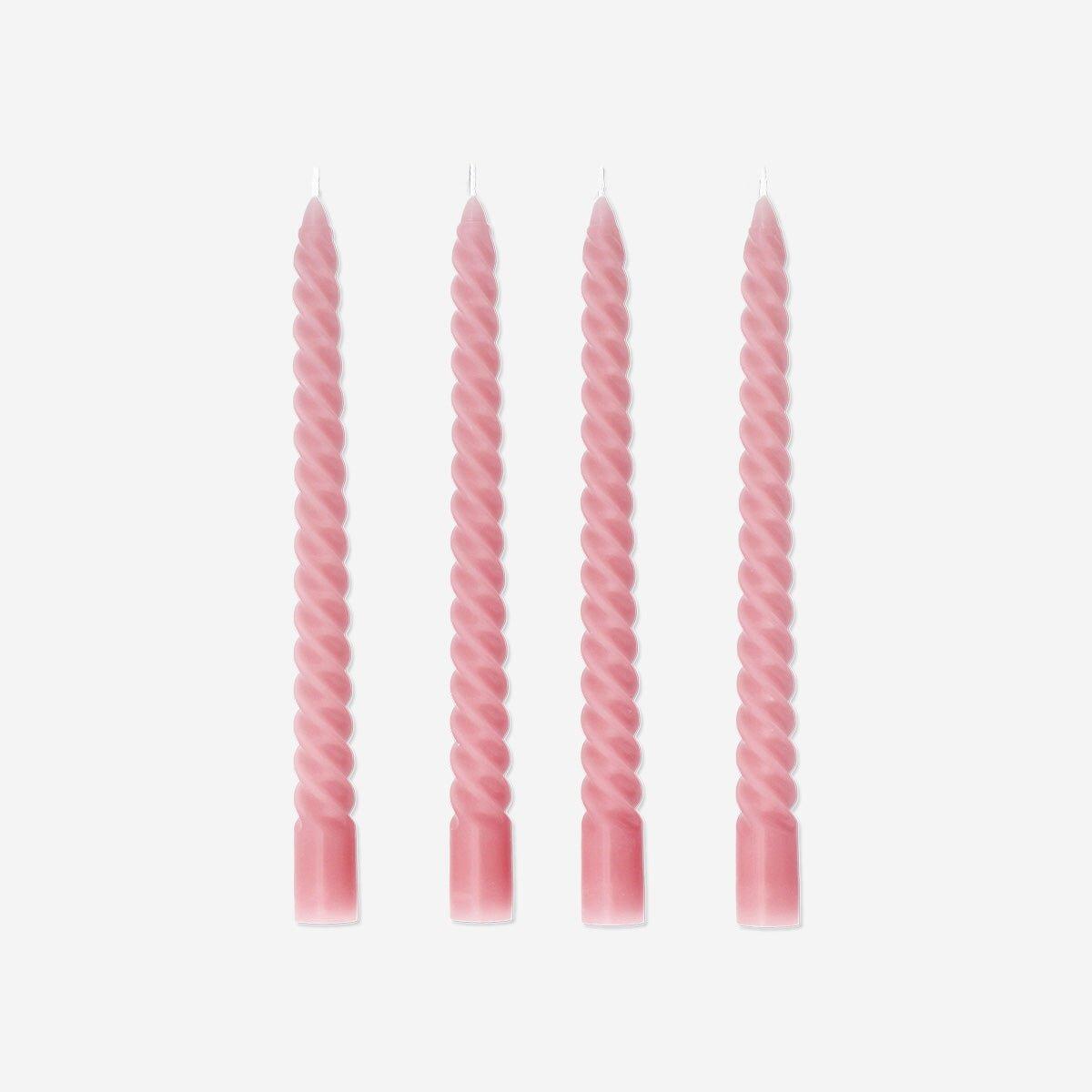 Pink Twisted Dinner Candles - 4 Pcs