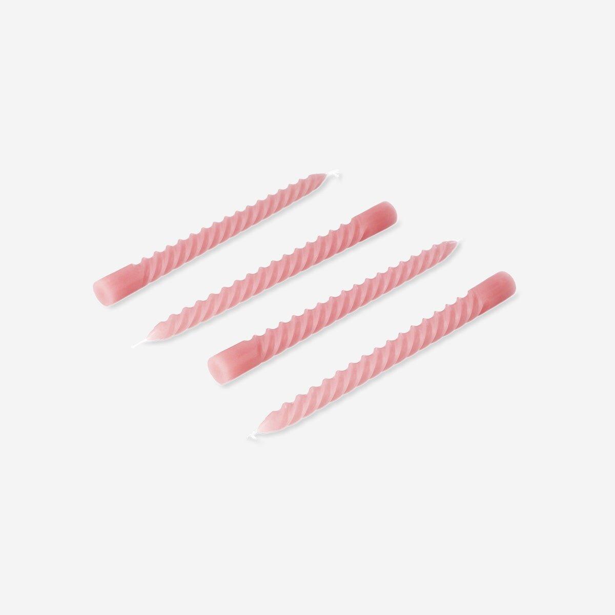 Pink Twisted Dinner Candles - 4 Pcs