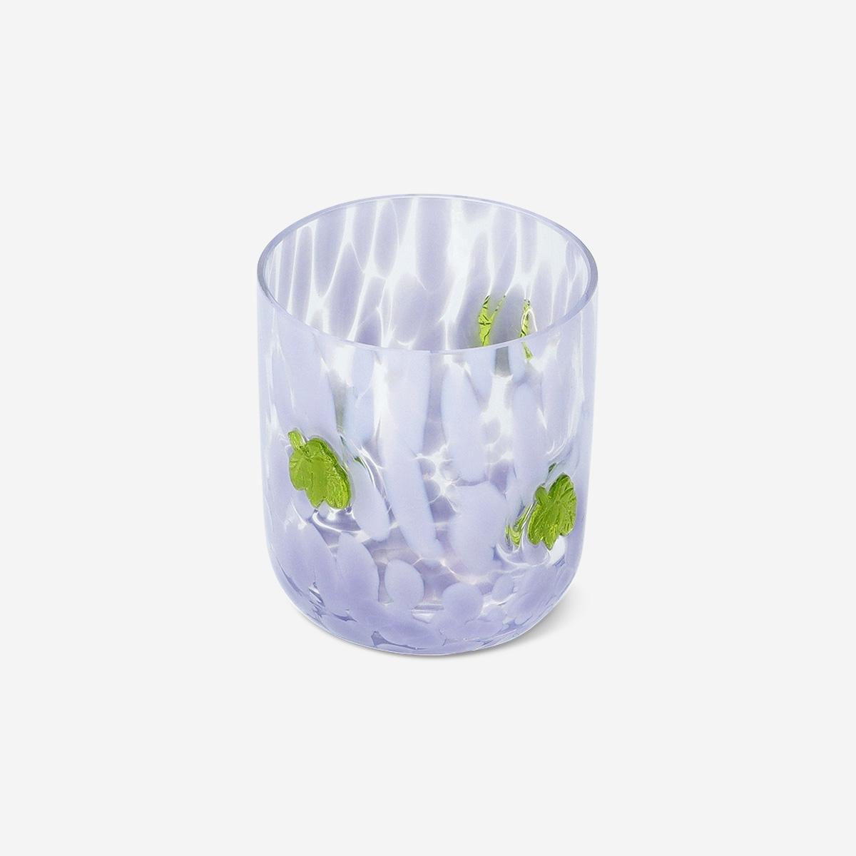 Multicolour Drinking Glass With Purple Dots And Leaves - 320 Ml