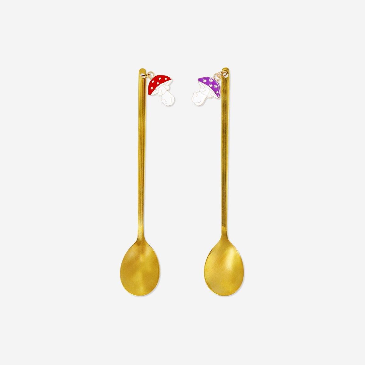 Gold Dessert Spoons With Mushrooms - 2 Pcs