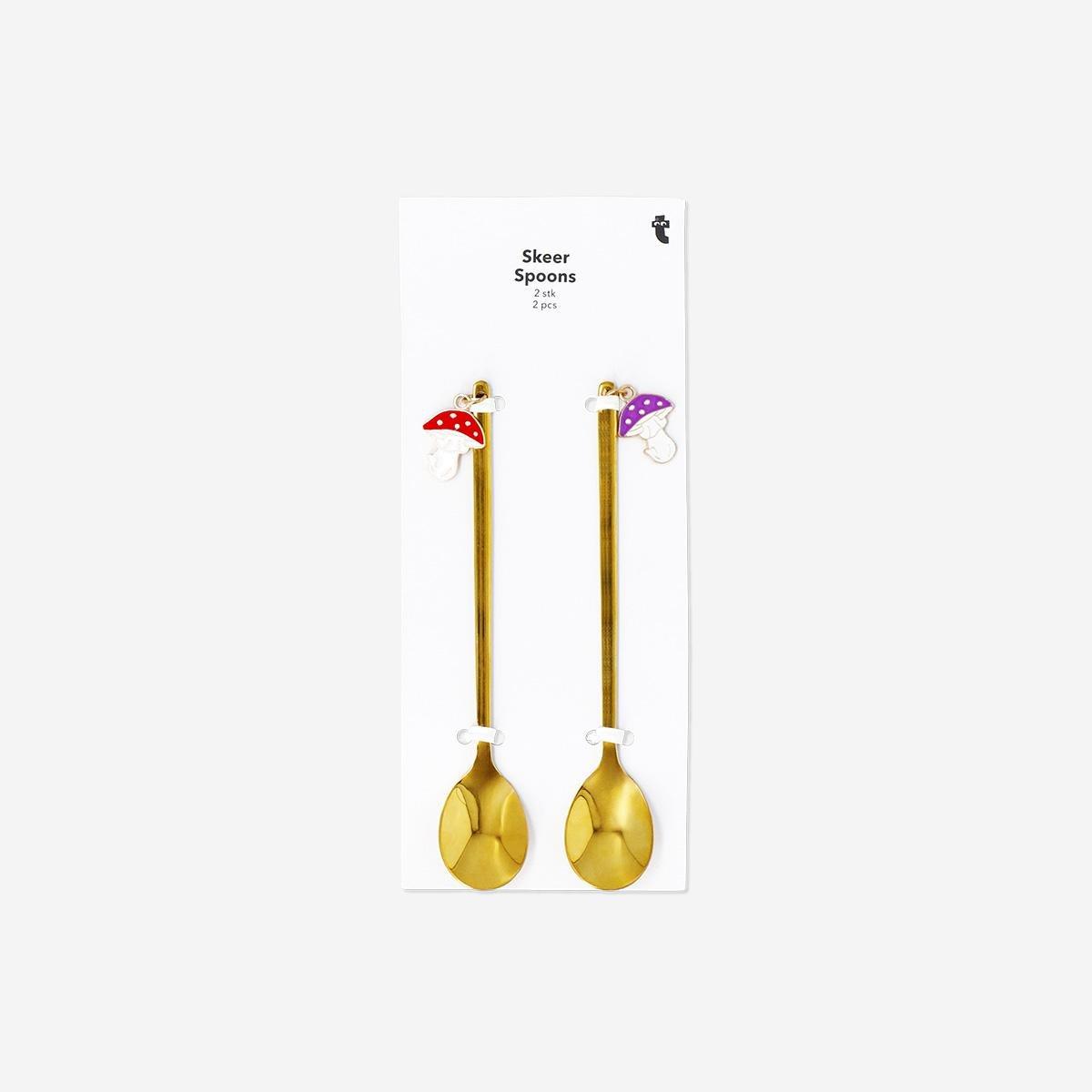 Gold Dessert Spoons With Mushrooms - 2 Pcs