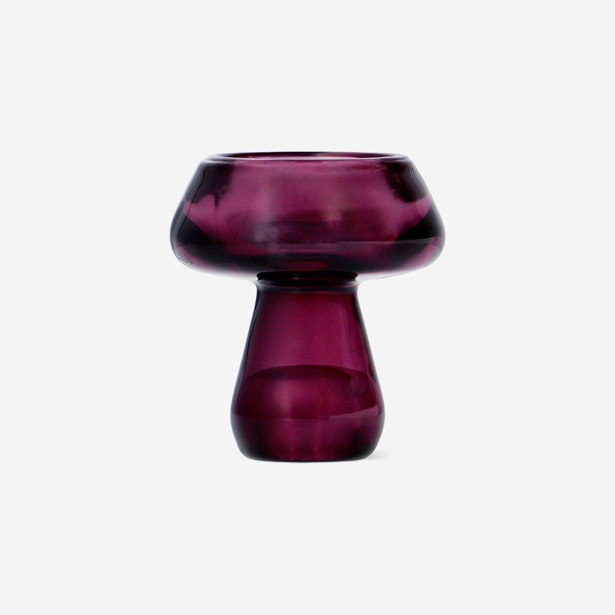 Burgundy Candle Holder 2-In-1 Glass Mushroom