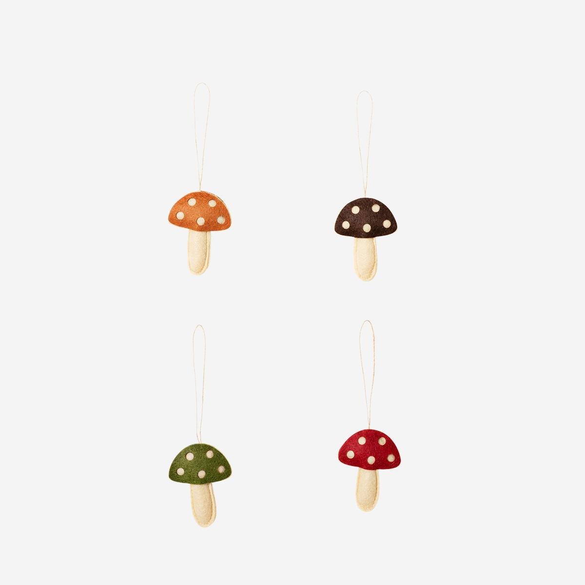 Multicolour Small Felt Mushrooms For Hanging - 4 Pcs