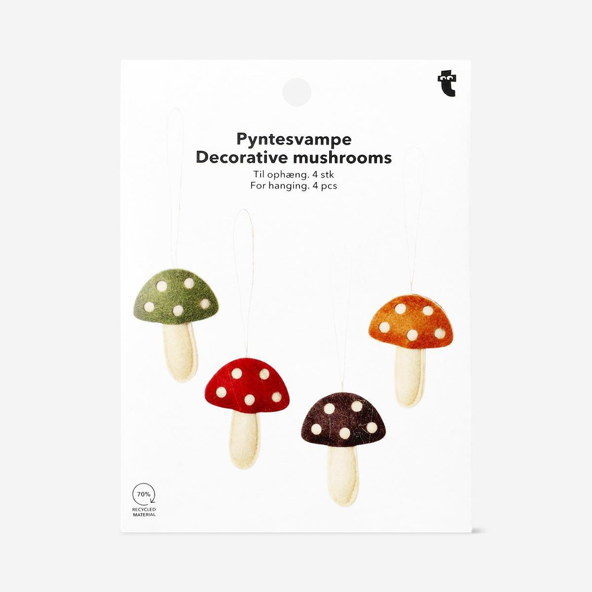 Multicolour Small Felt Mushrooms For Hanging - 4 Pcs