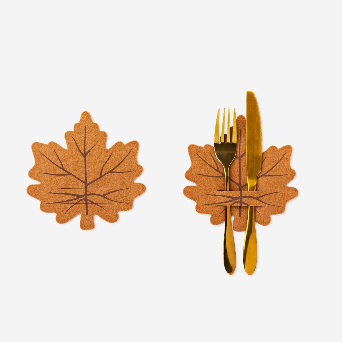 Brown Maple Leaf Cutlery Holders - 4 Pcs