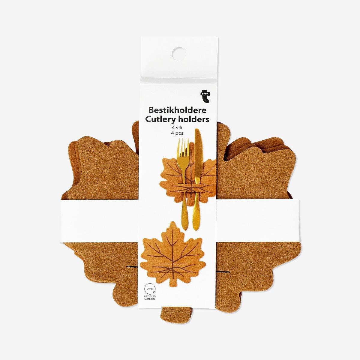 Brown Maple Leaf Cutlery Holders - 4 Pcs