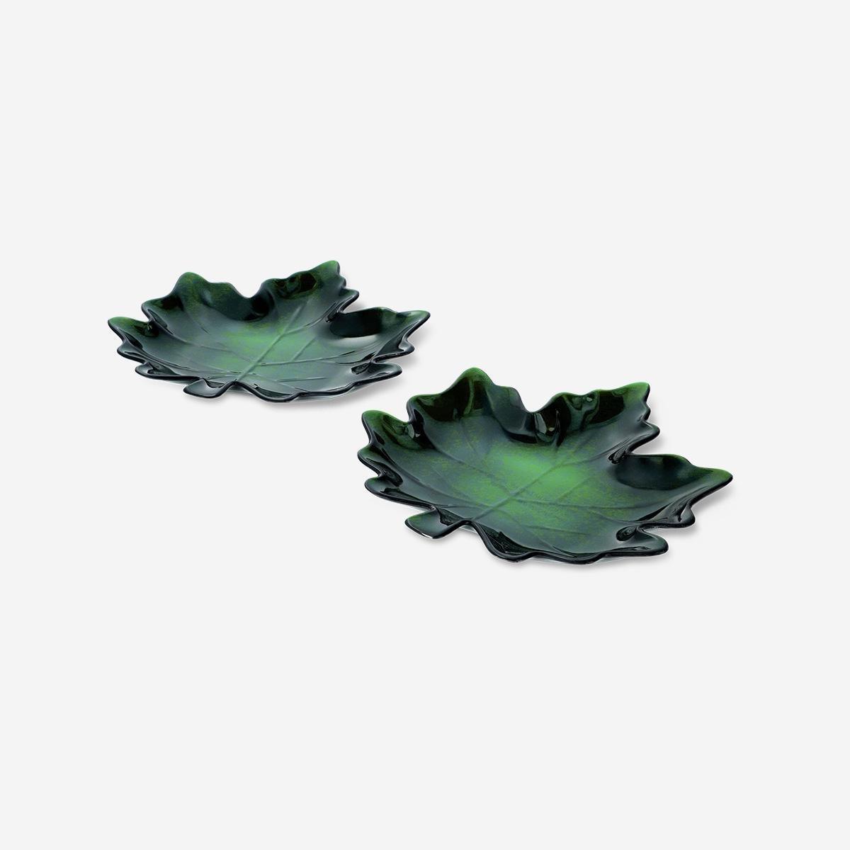 Green Autumn Leaf Plates - 2 Pcs