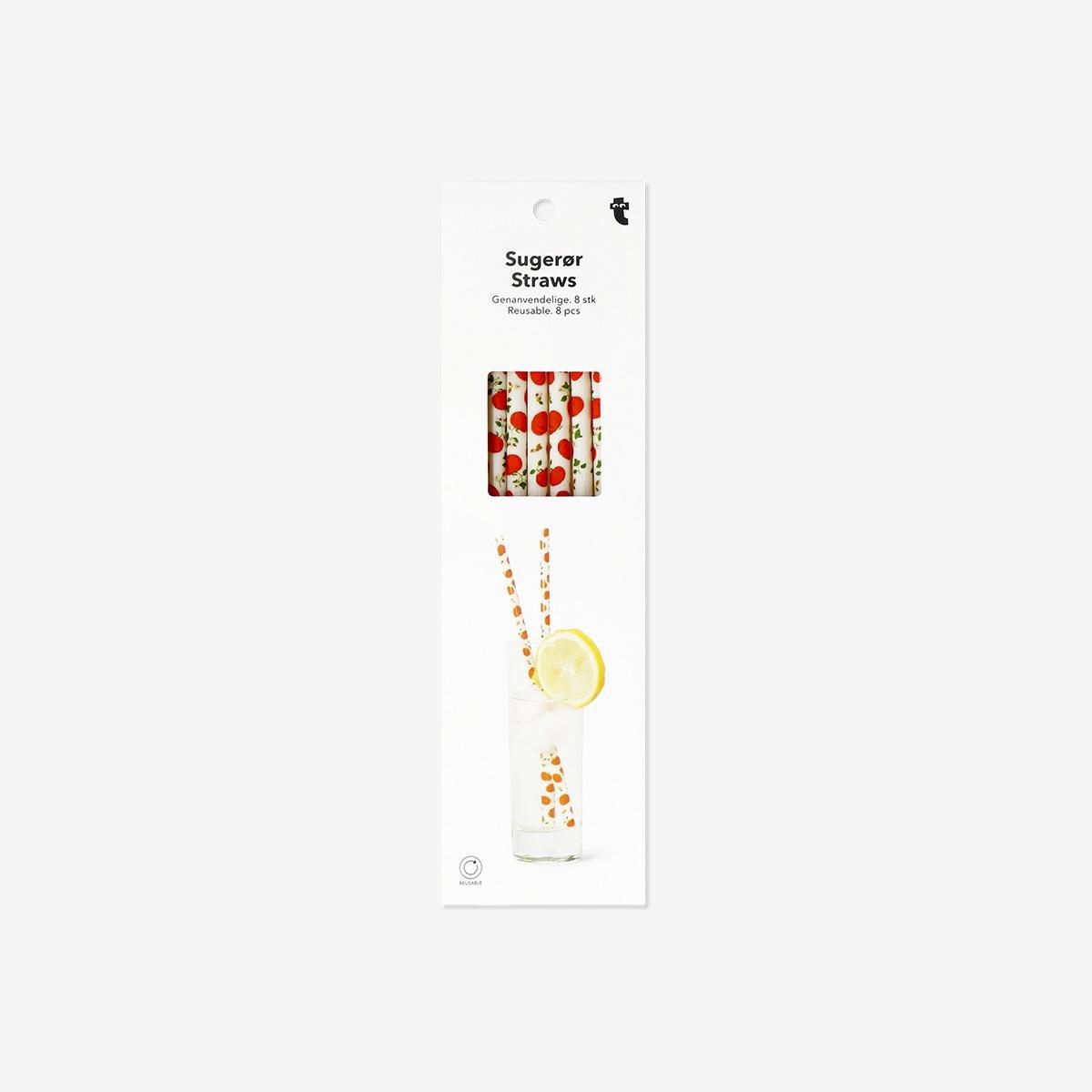 Orange Reusable Straws With Pumpkin Print - 8 Pcs
