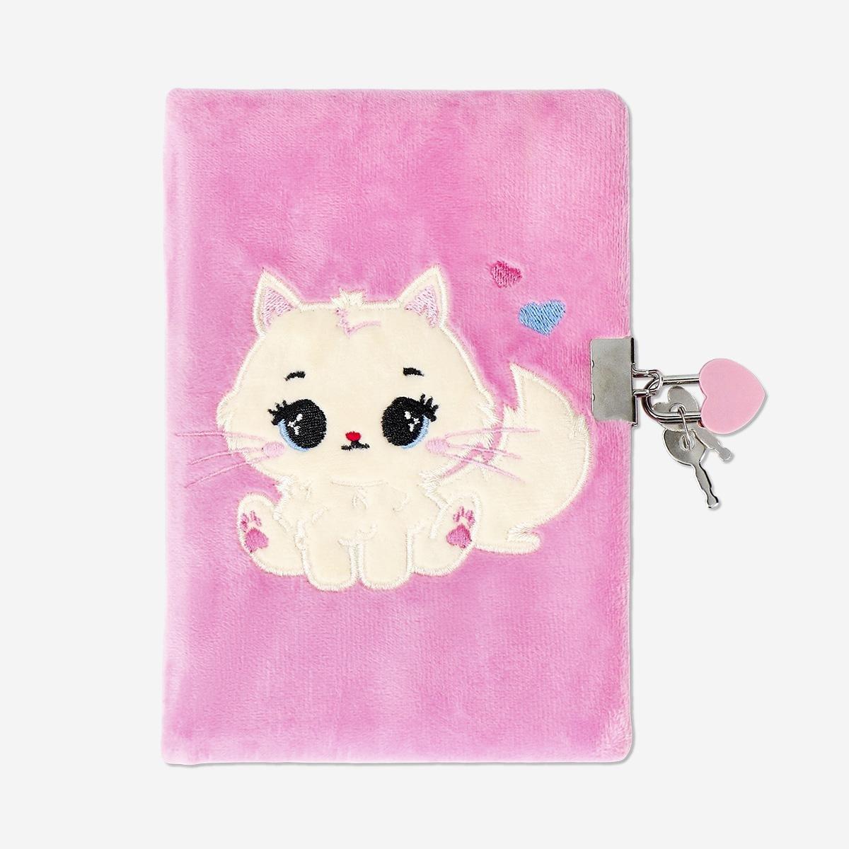 Pink Diary With Lock And Plush Cat