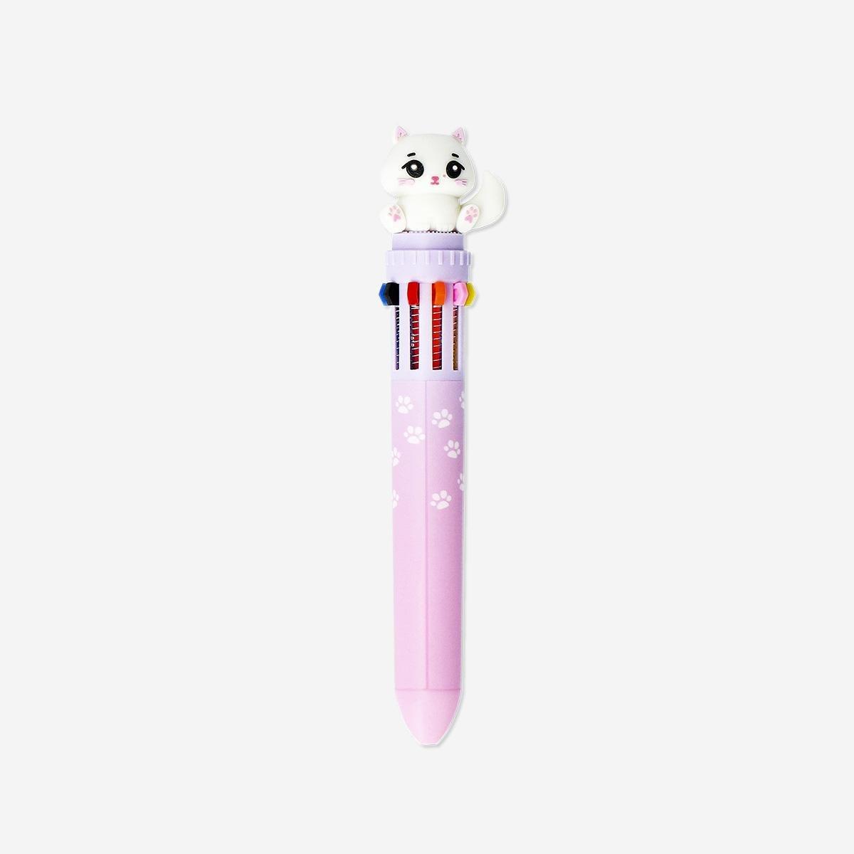 Multicolour Ballpoint Pen With Cat Topper