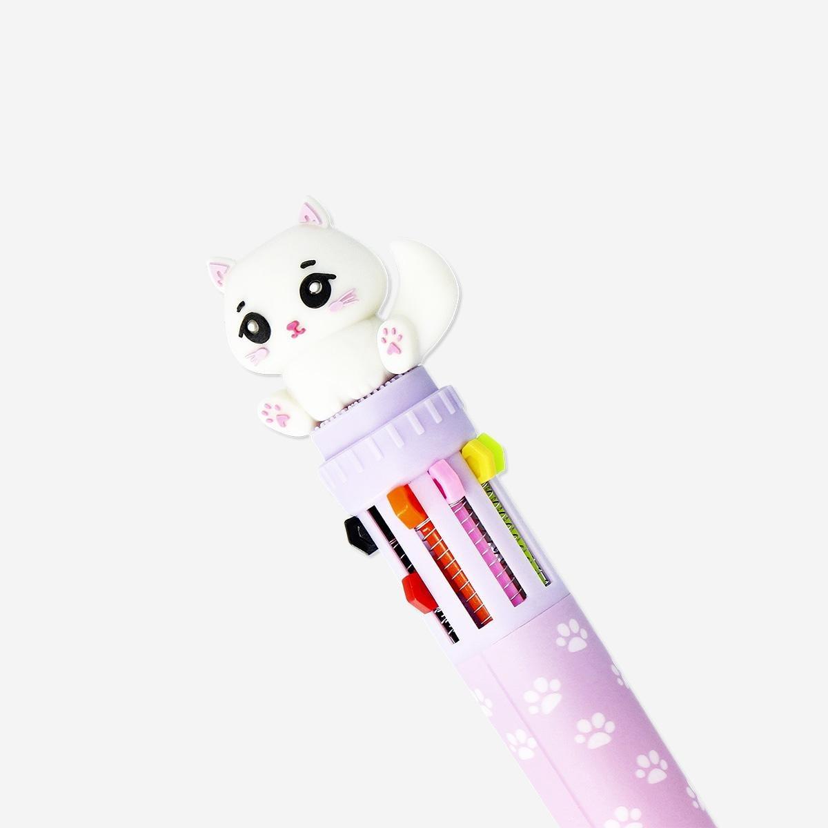 Multicolour Ballpoint Pen With Cat Topper