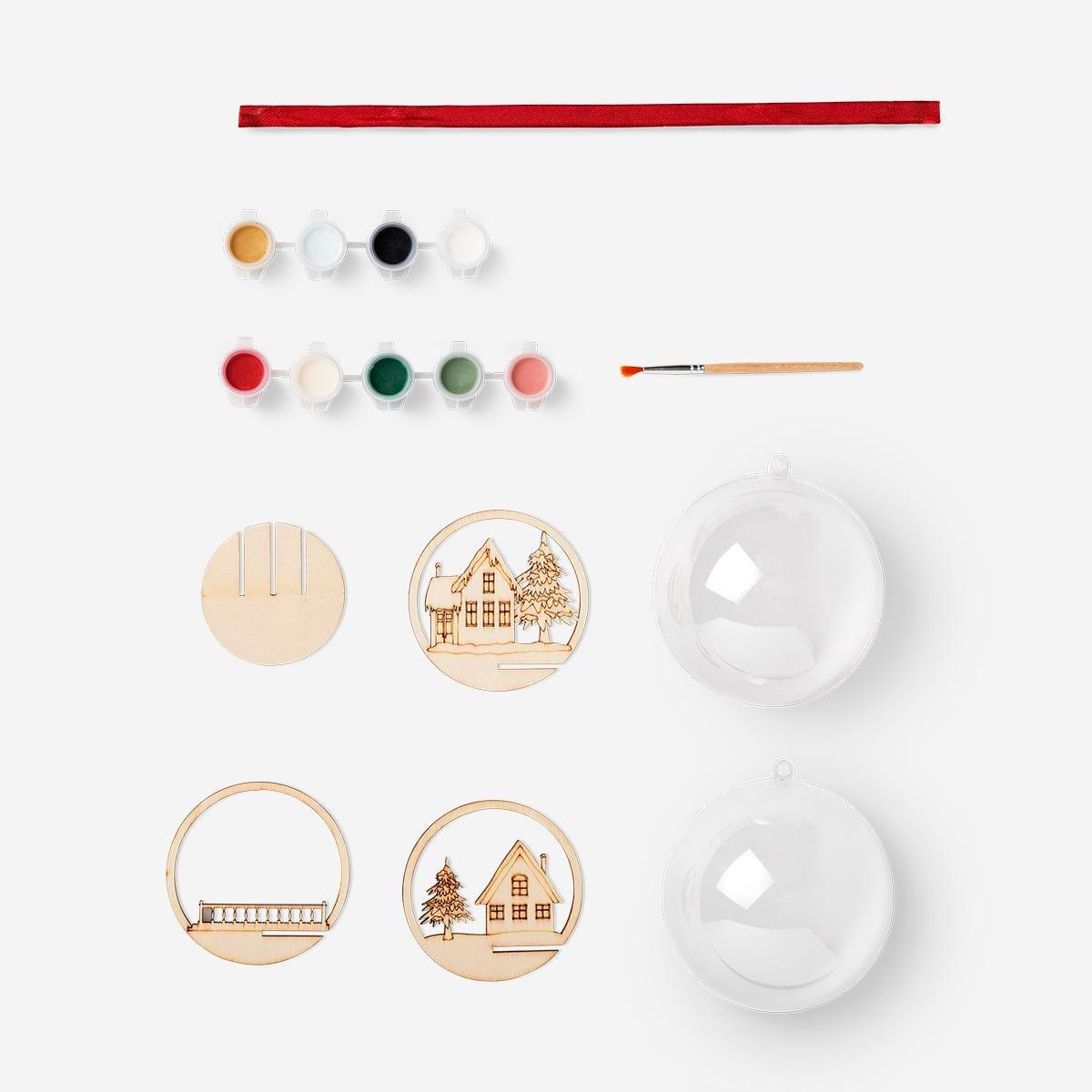 Multicolour Diy Christmas Balls With Wooden Houses