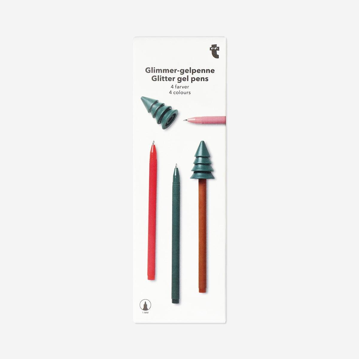 Multicolour Glitter Gel Pens With Christmas Tree Toppers - 4 Pcs