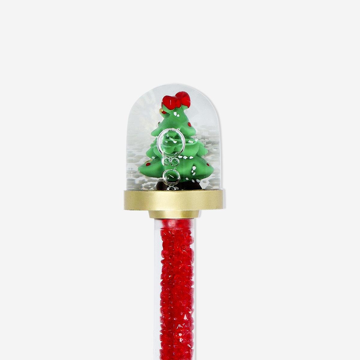 Multicolour Christmas Tree In Snow Globe Ballpoint Pen - Black Ink