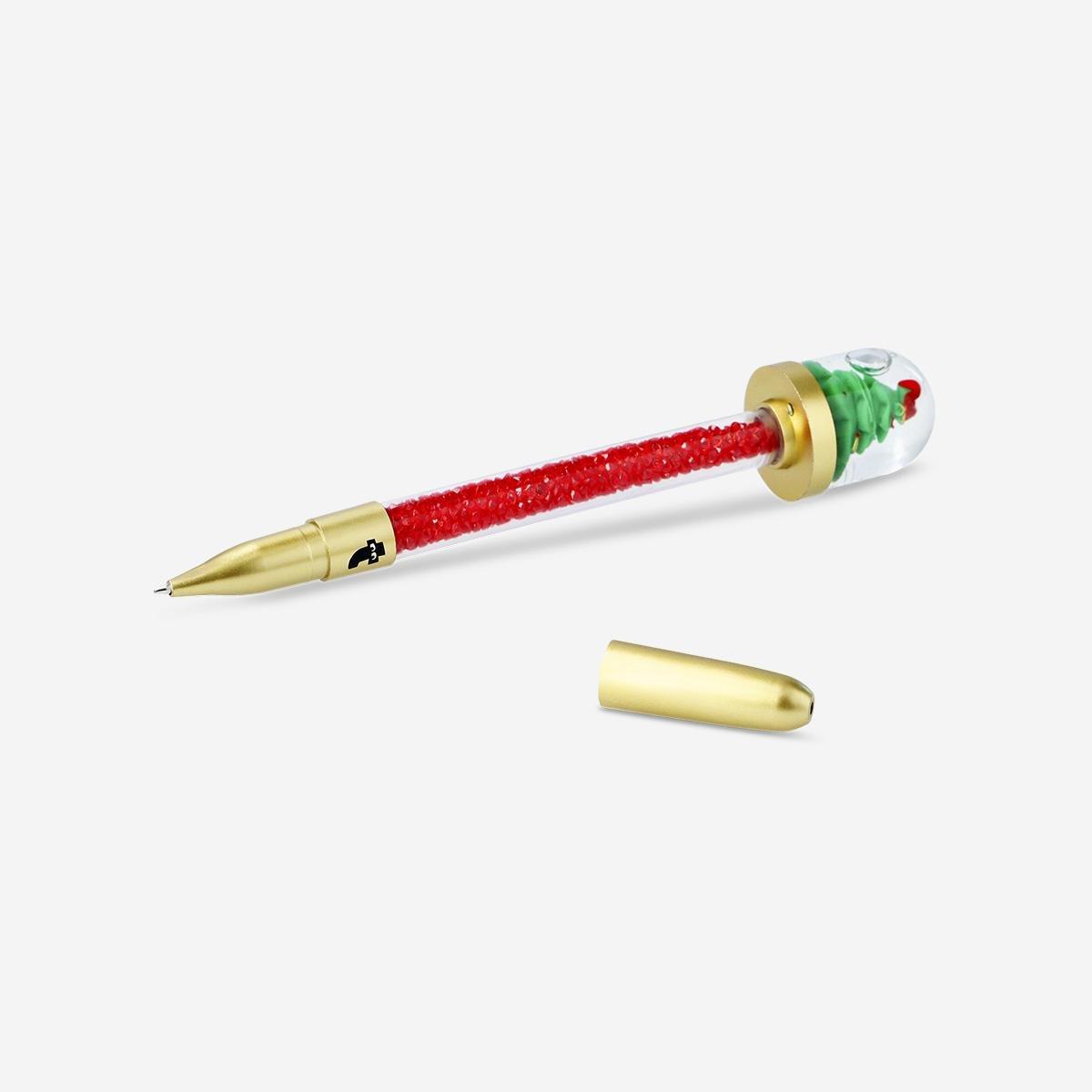 Multicolour Christmas Tree In Snow Globe Ballpoint Pen - Black Ink