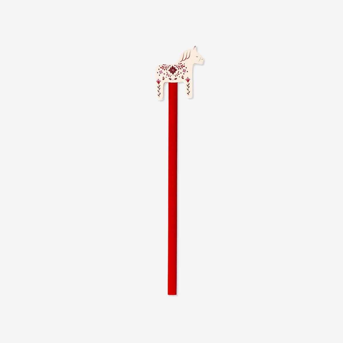 Red Pencil With Wooden Horse