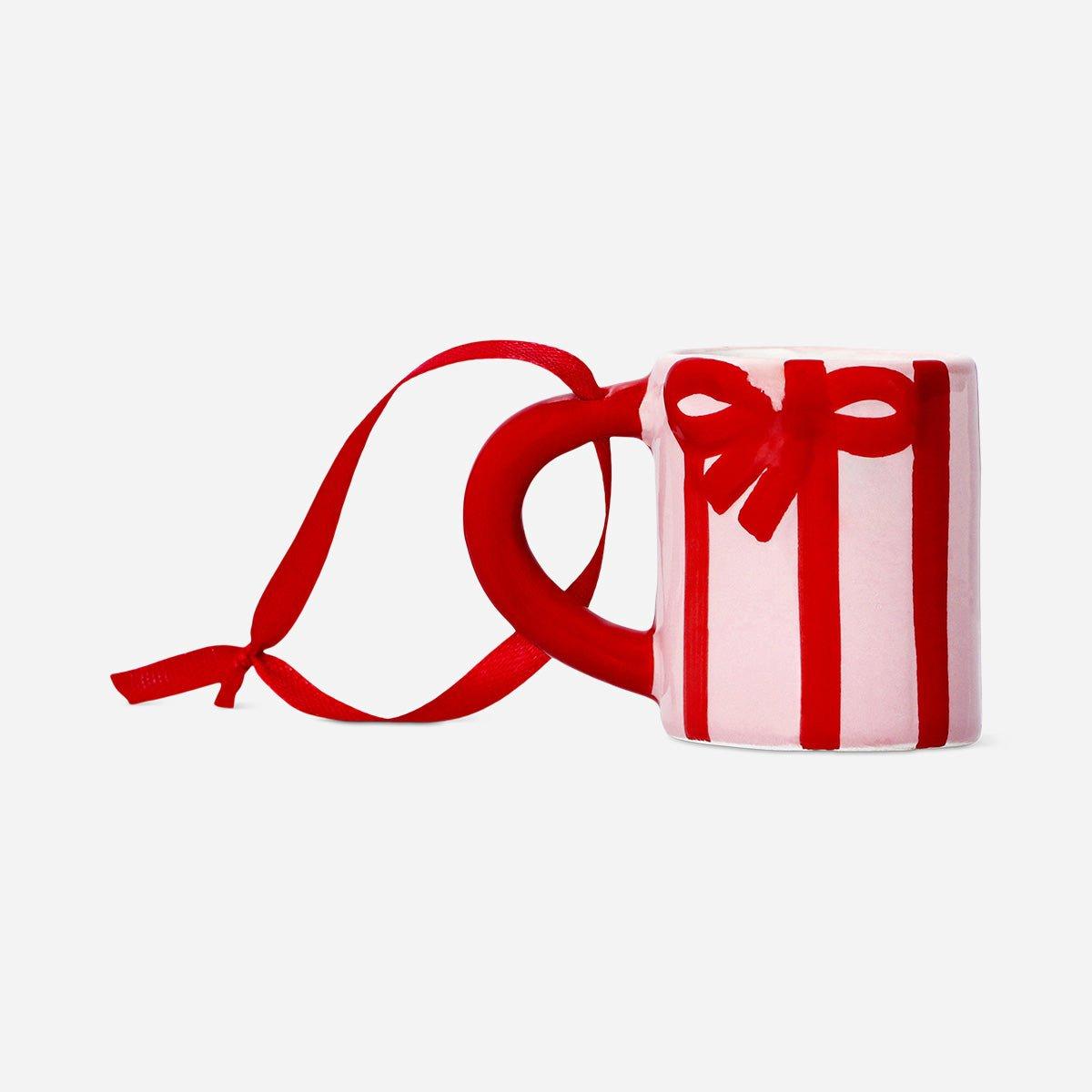 Multicolour Mini Stripy Mug With Bow Ornament