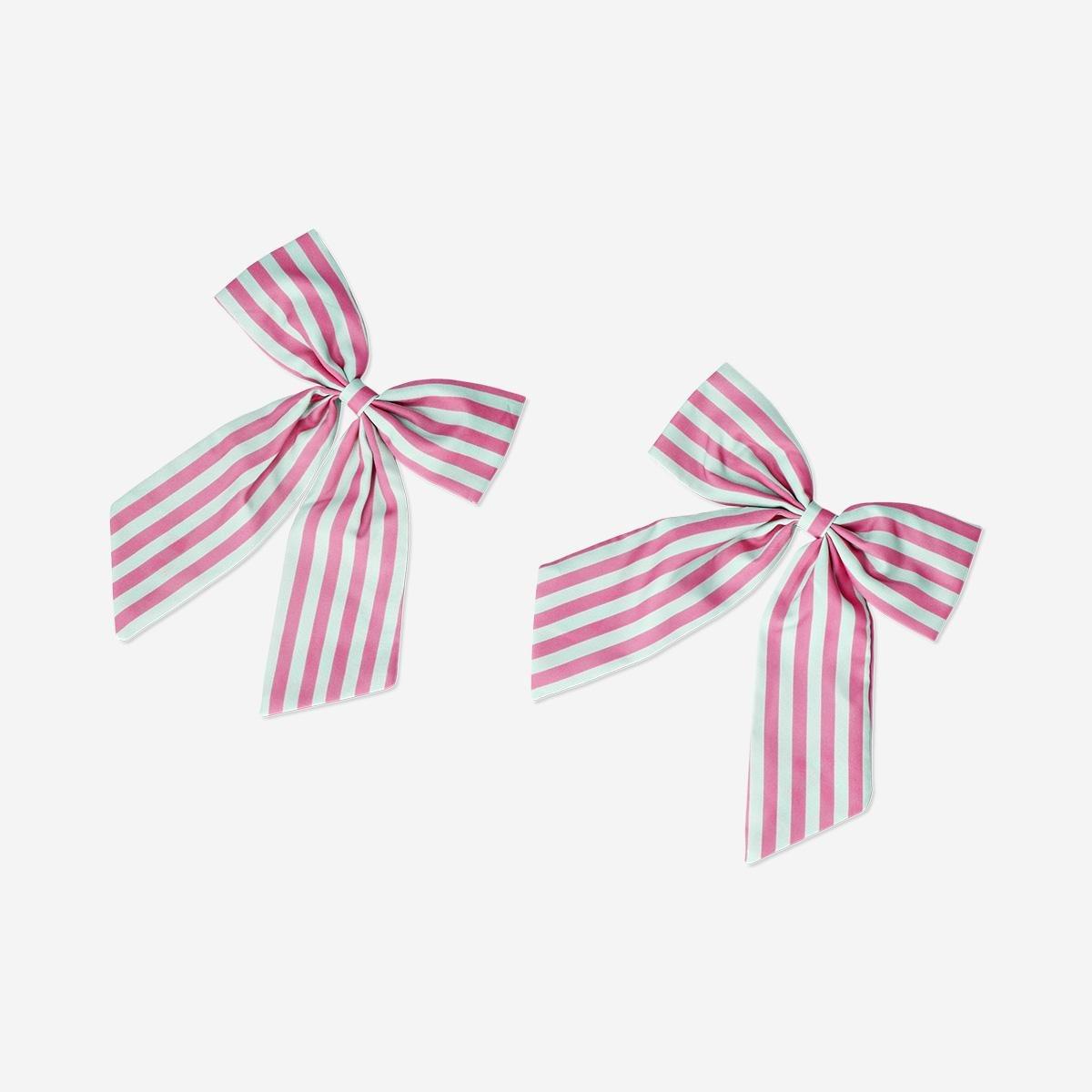 Pink Decorative Clip On Bows With Stripes - 2 Pcs