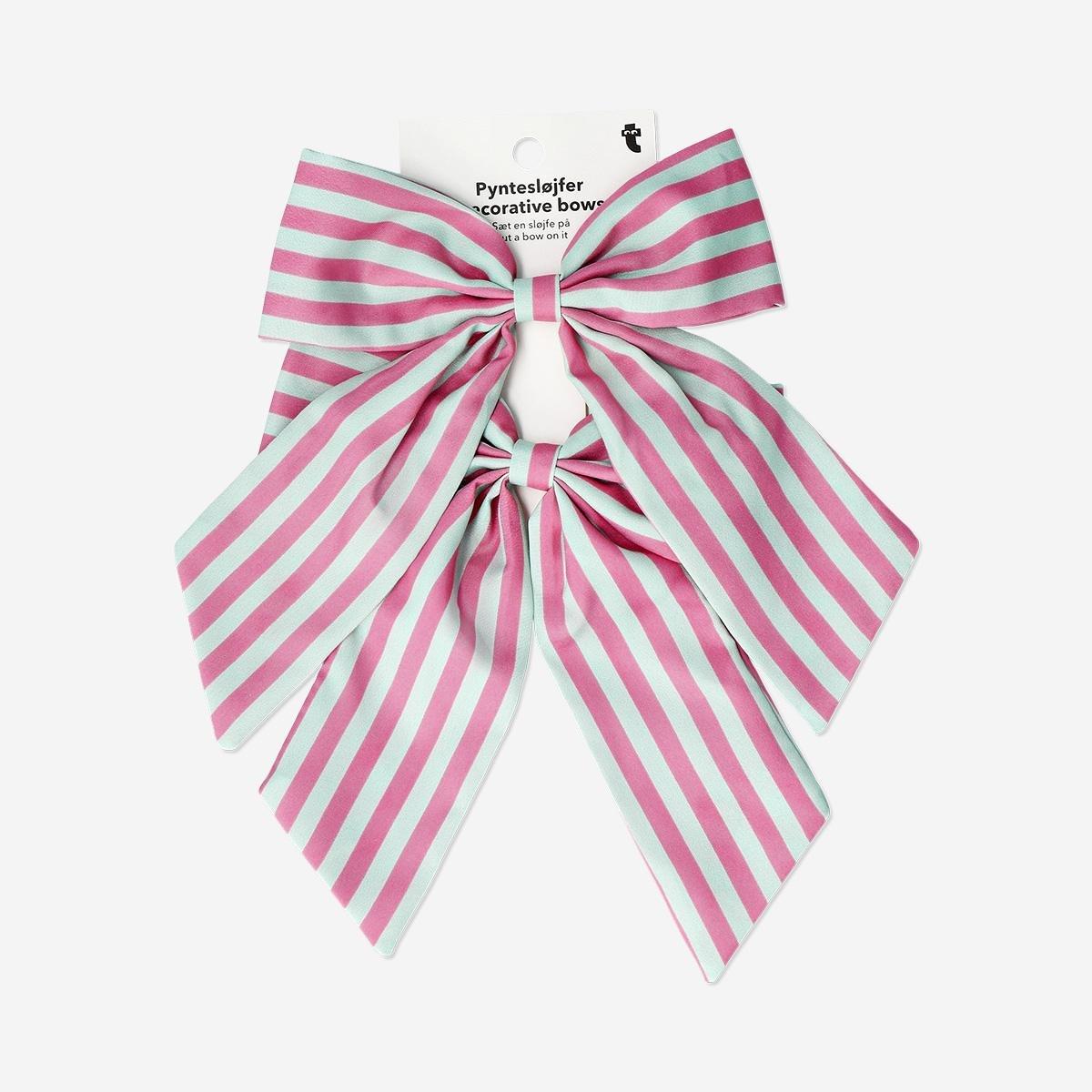 Pink Decorative Clip On Bows With Stripes - 2 Pcs