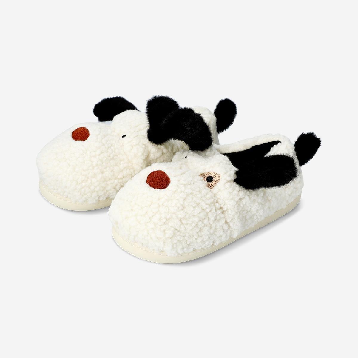 White Plush Dog Slippers - Size 37/38