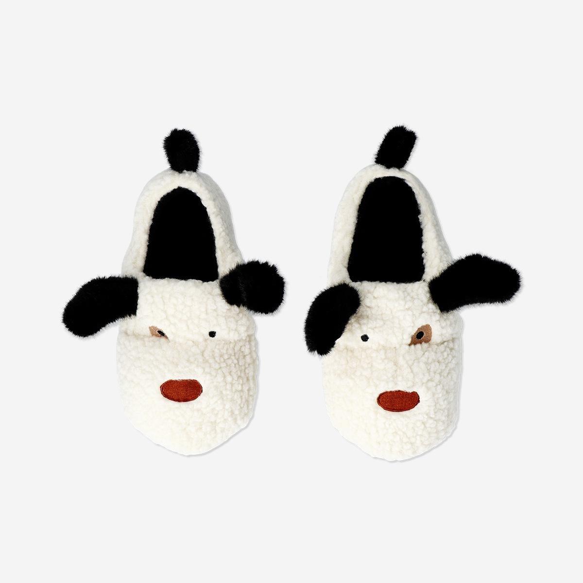 White Plush Dog Slippers - Size 37/38