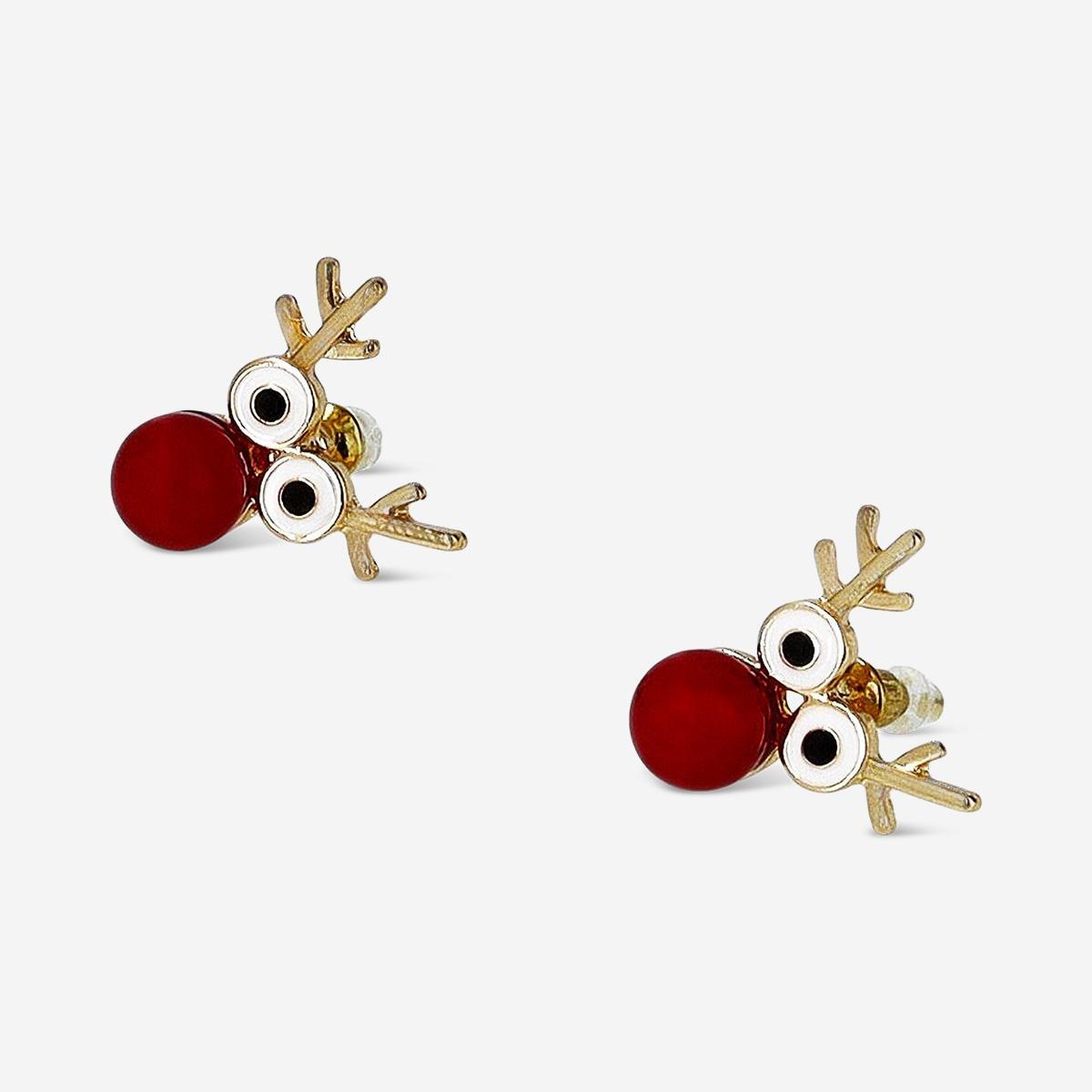 Red Christmas Stud Earrings - Reindeer With Red Nose