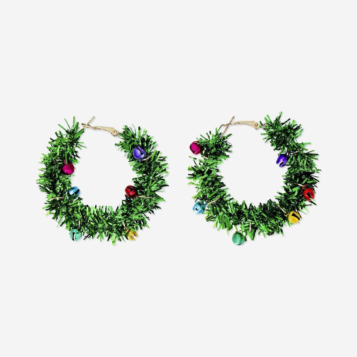 Green Christmas Earrings - Tinsel Hoops