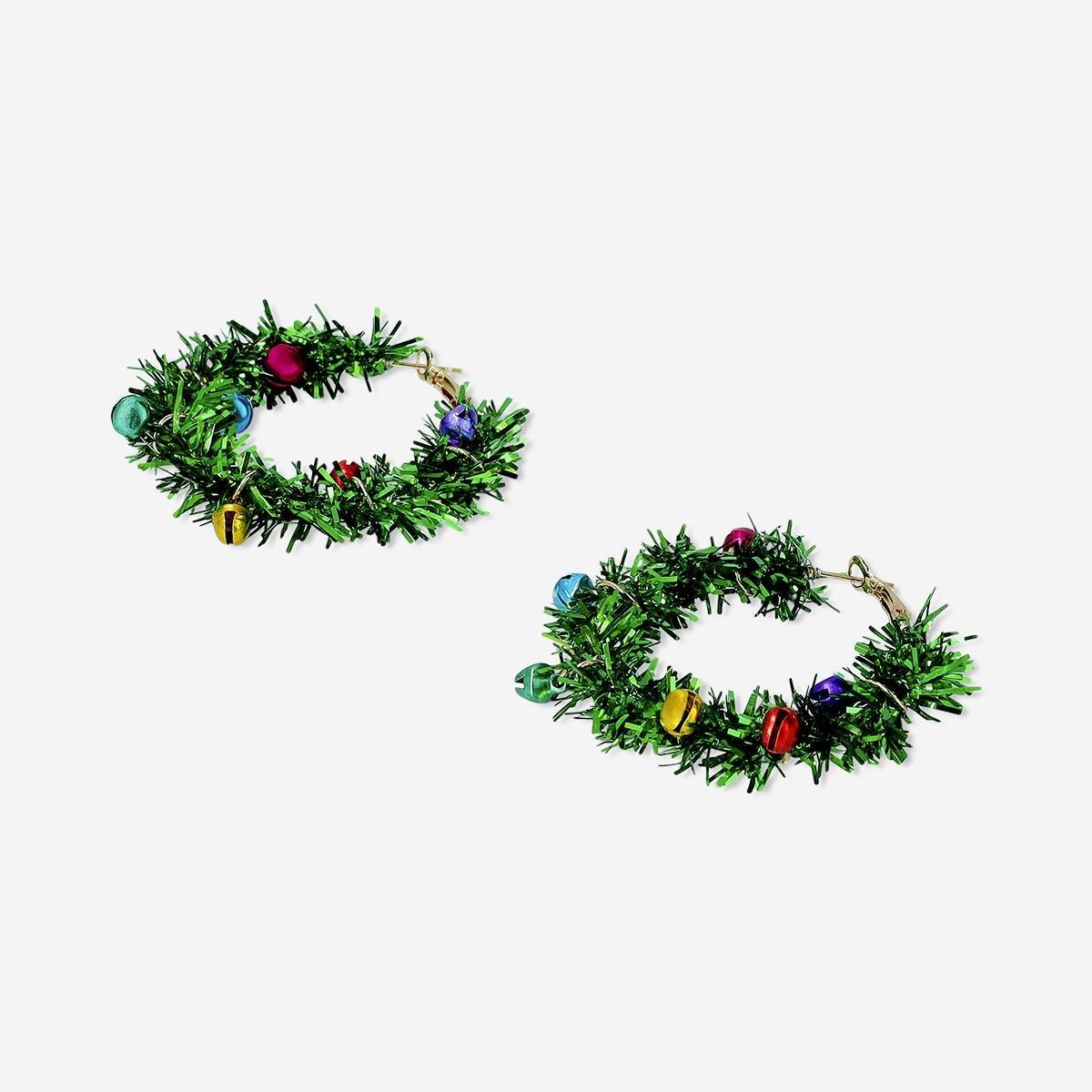 Green Christmas Earrings - Tinsel Hoops