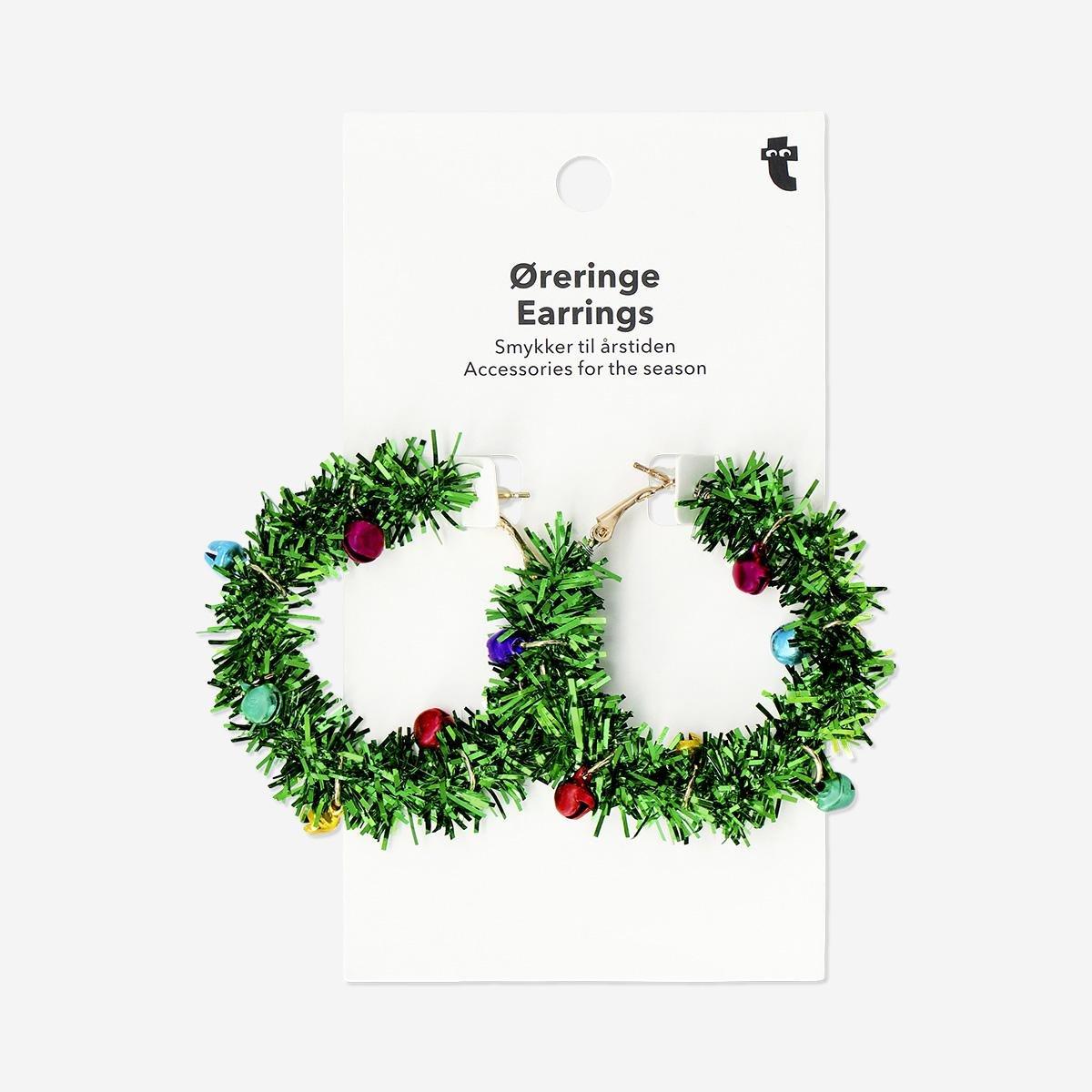 Green Christmas Earrings - Tinsel Hoops