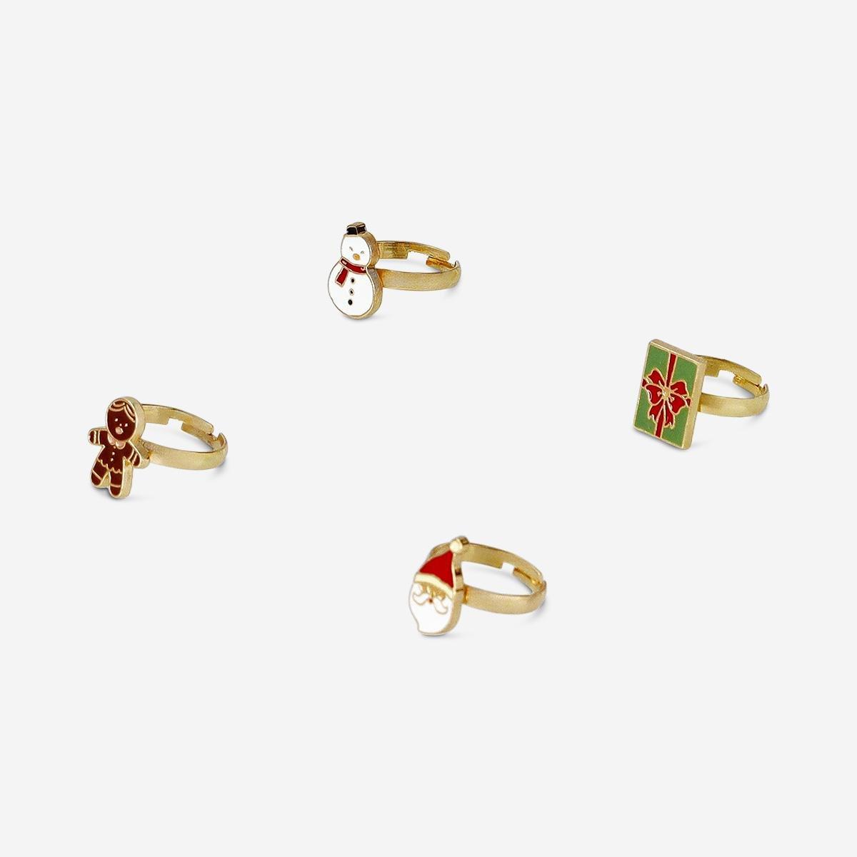 Multicolour Adjustable Rings Christmas Themed - 4 Pcs