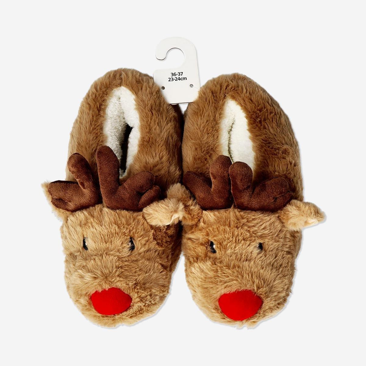 Brown Reindeer Slippers - Size 36/37