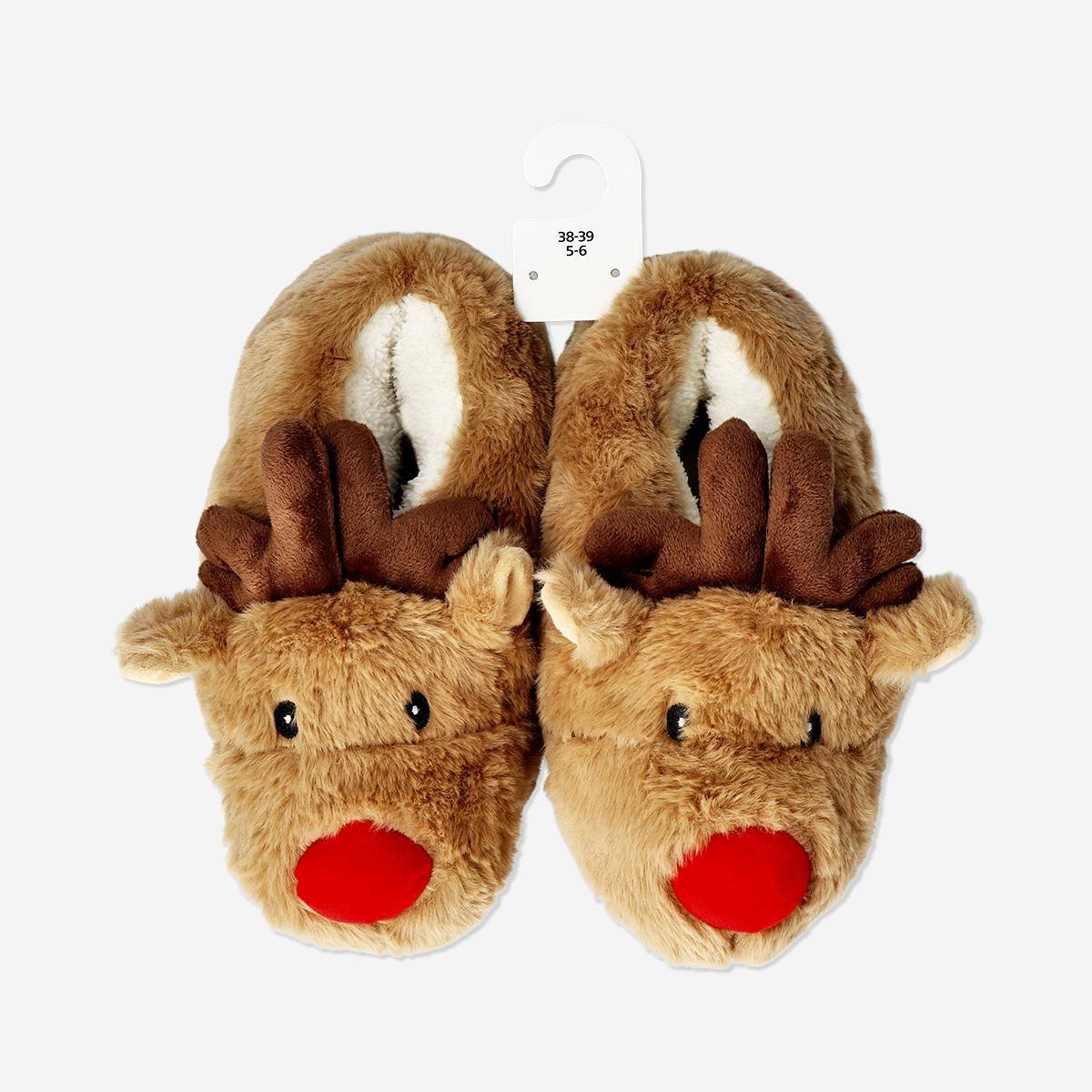 Brown Reindeer Slippers - Size 38/39