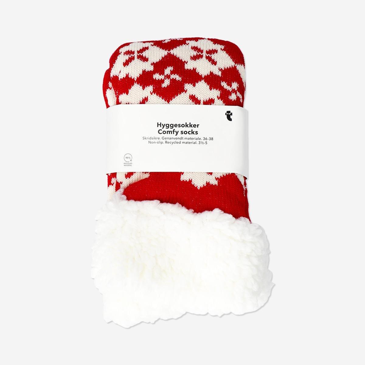 Red Thick Comfy Socks With Non-Slip - Size 36/38