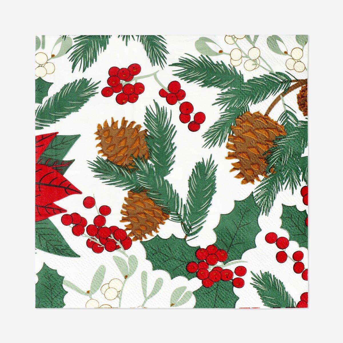 Multicolour Napkins With Christmas Flower Print - 16 Pcs