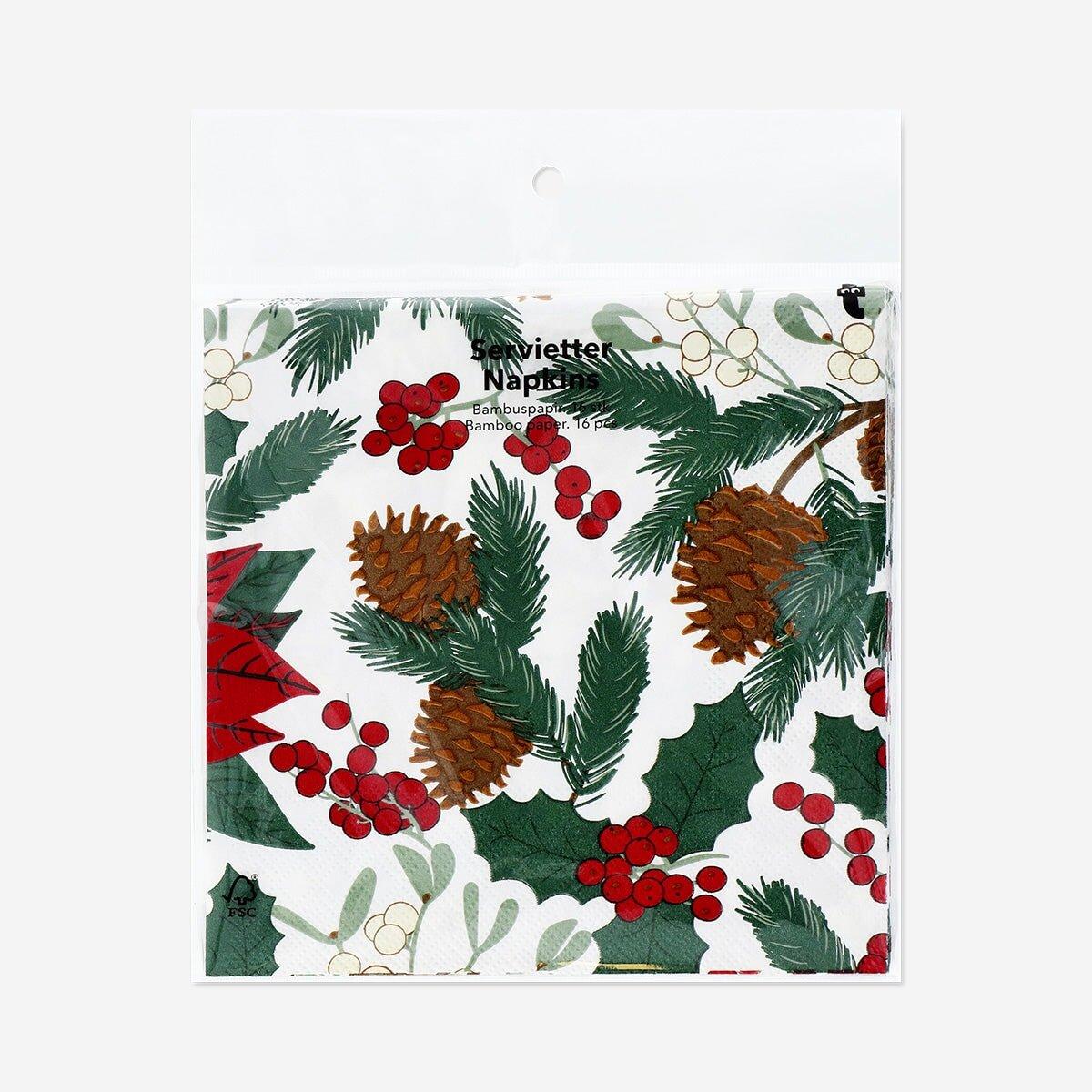 Multicolour Napkins With Christmas Flower Print - 16 Pcs