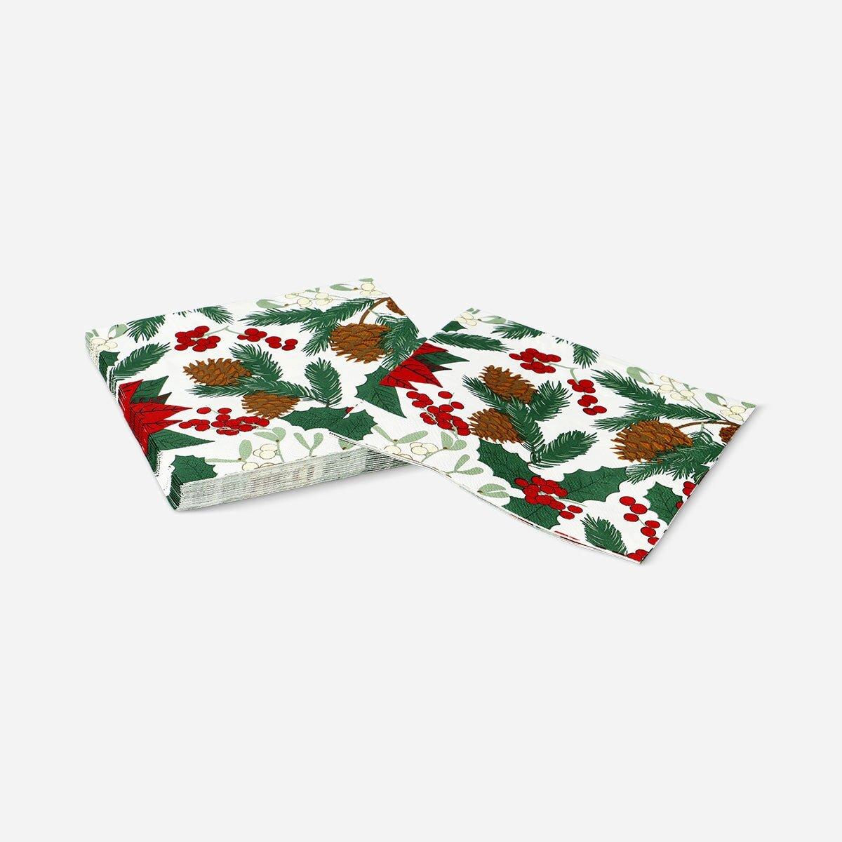 Multicolour Napkins With Christmas Flower Print - 16 Pcs