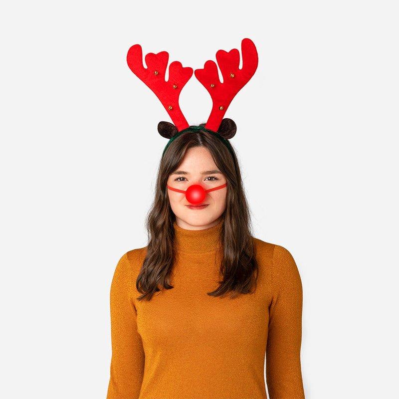 Red Reindeer With Nose Hairband - For Adults