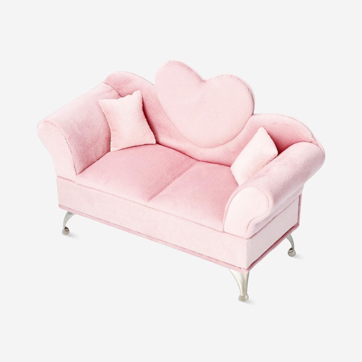 Pink Velvet Heart Sofa Jewellery Box