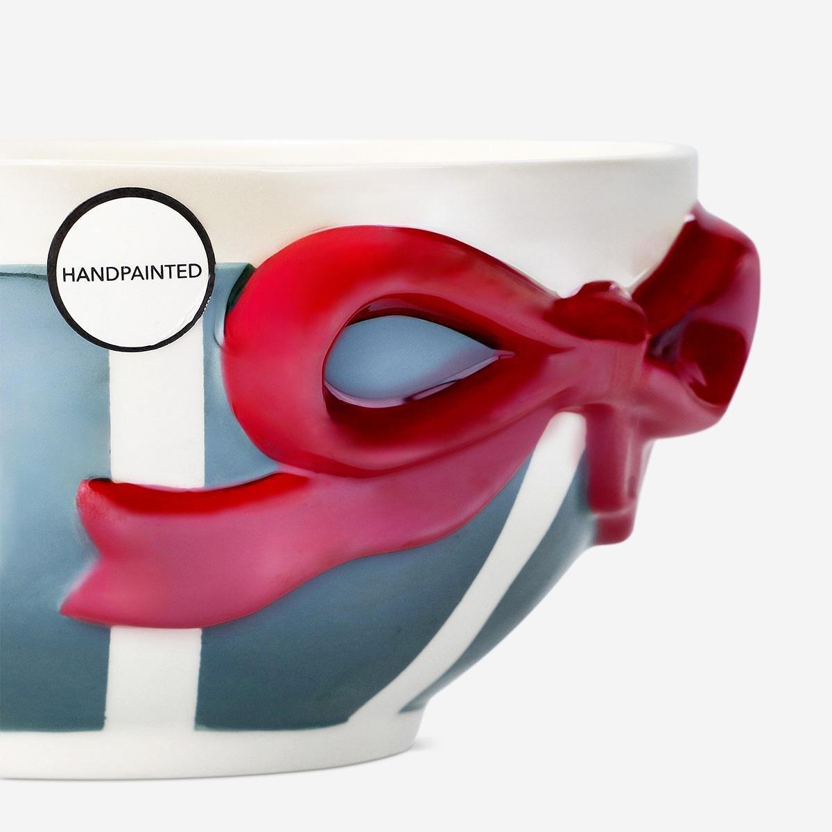 Multicolour Striped Bowl With Embossed Bow - 16 Cm