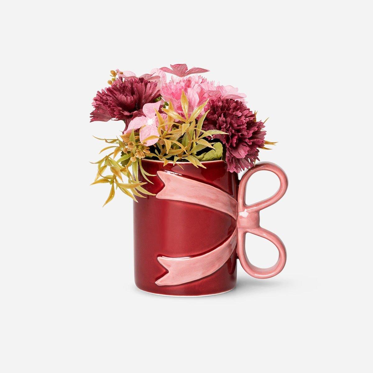 Multicolour Mug With Bow Handle And Artificial Flowers - 400 Ml